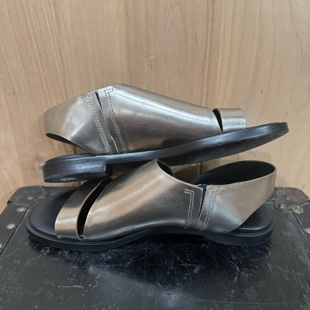 All Saints Leather Pewter Webber Flat Sandals Metallic Size EU 39 - Picture 12 of 16